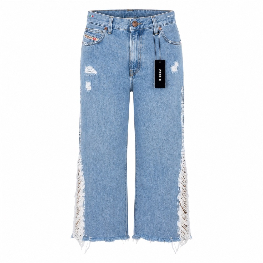 Diesel Niclah-Sp Light Blue Distressed Straight High Waist Jeans Women 30/L32